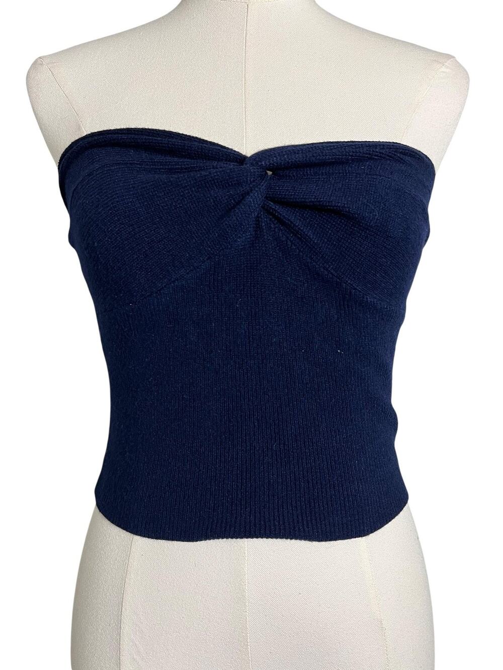 EFAN Knit Tube Top Womens Small Blue Strapless Sweetheart Twist Front Bandeau